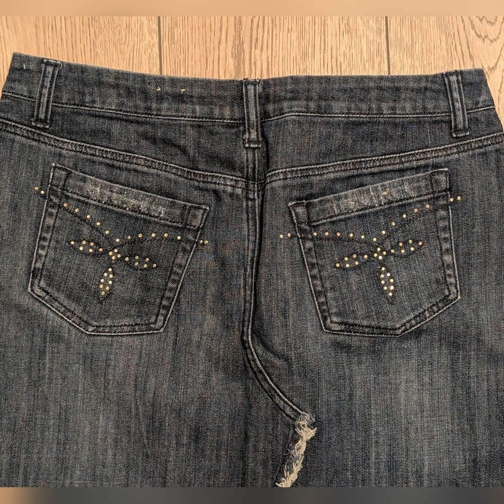 Candies Vintage Asymmetrical Denim Skirt 9 Pink Satin Bow Mermaid Jean Fray Y2K - Picture 4 of 5